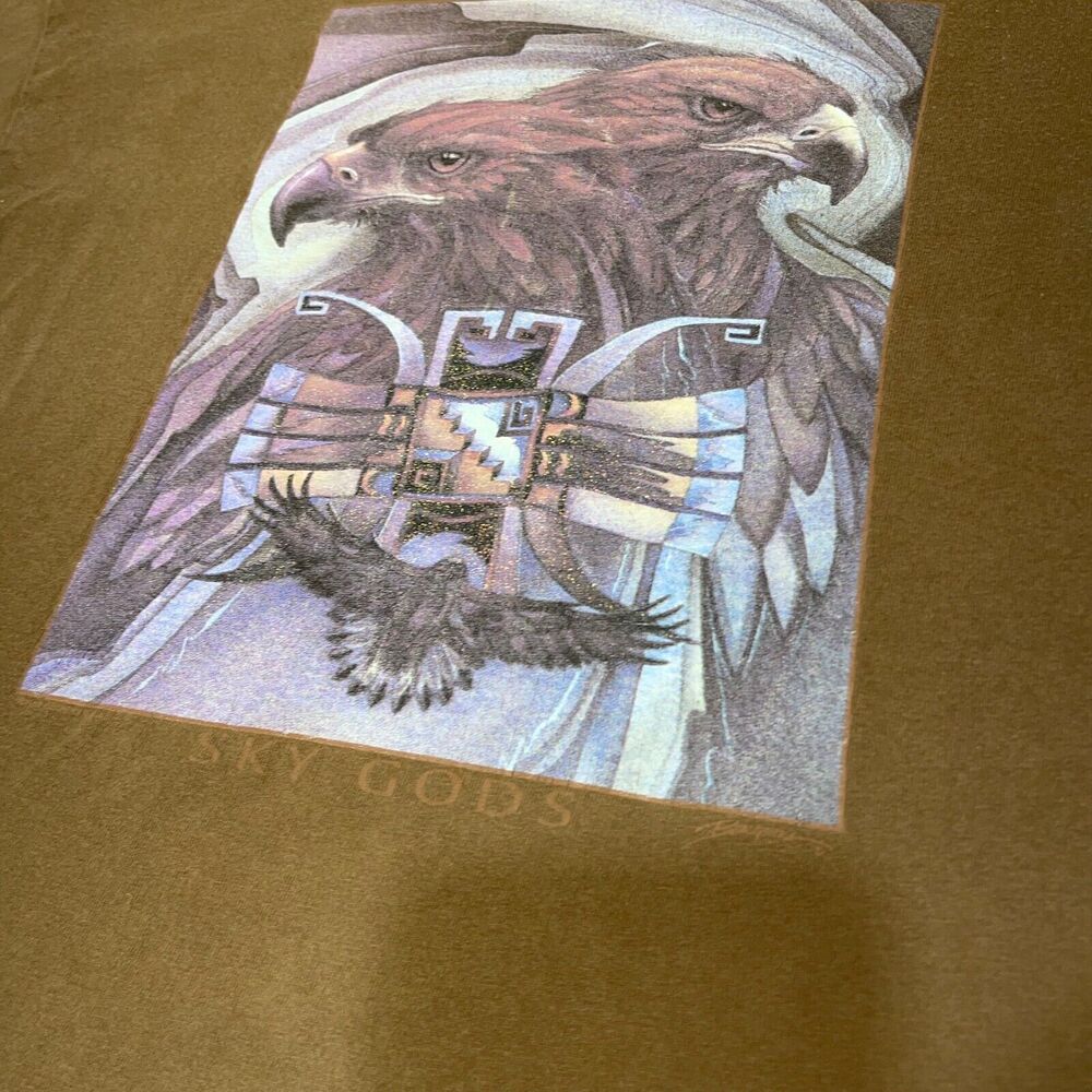 Vintage Jody Bergsma Shirt Mens Extra Large Brown Sky Gods‎ Eagles Art USA Anvil - Picture 5 of 13